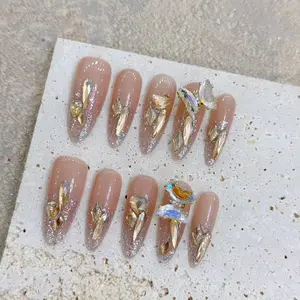 Ice-clear nude gradient rotating butterfly light therapy finished product, personalized and versatile, detachable and reusable, press-type acrylic false nail nail patches