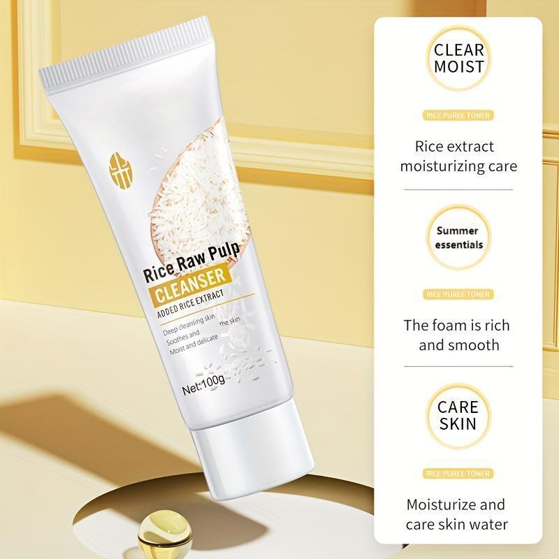 【Mother's Day gift】【Buy 1 Get 1 Free】Rice Raw Pulp Cleanser with Rice Extract, Creamy Foaming Face Wash for Daily Cleansing, Soft & Fresh Finish, 100g