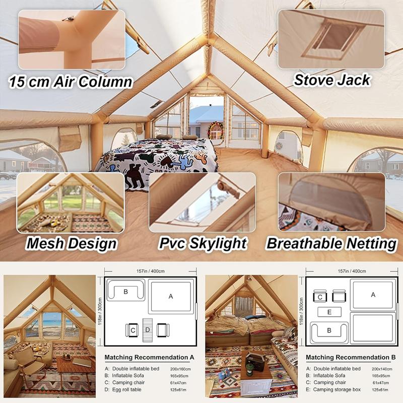SENLEETO 8-10 Person Instant Cabin Tent - 129 Sq Ft 4-Season Family Tent, 5-Min Setup with Stove Jack Port & Skylight, Waterproof for Camping