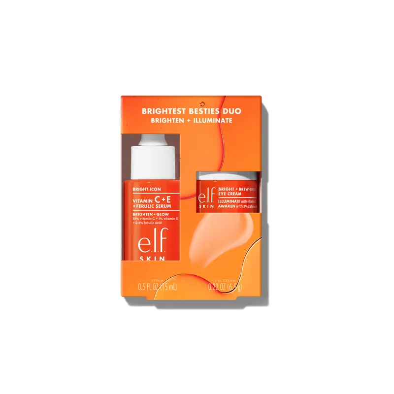 e.l.f. SKIN Brightest Besties Duo - Travel-Size Skincare Set with Bright + Brew-tiful Eye Cream & Vitamin C + E + Ferulic Serum for Radiance & Brightening