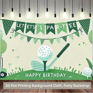 2D Flat, 1pc Golf-Themed Birthday Party Backdrop - "Let'S Party" Banner with Golf Clubs & Party Hats, Green Grass & White Clouds Design, Polyester Wall Decor for Indoor/Outdoor Use, Perfect for Golf Lovers & Celebrations, Golf Accessories