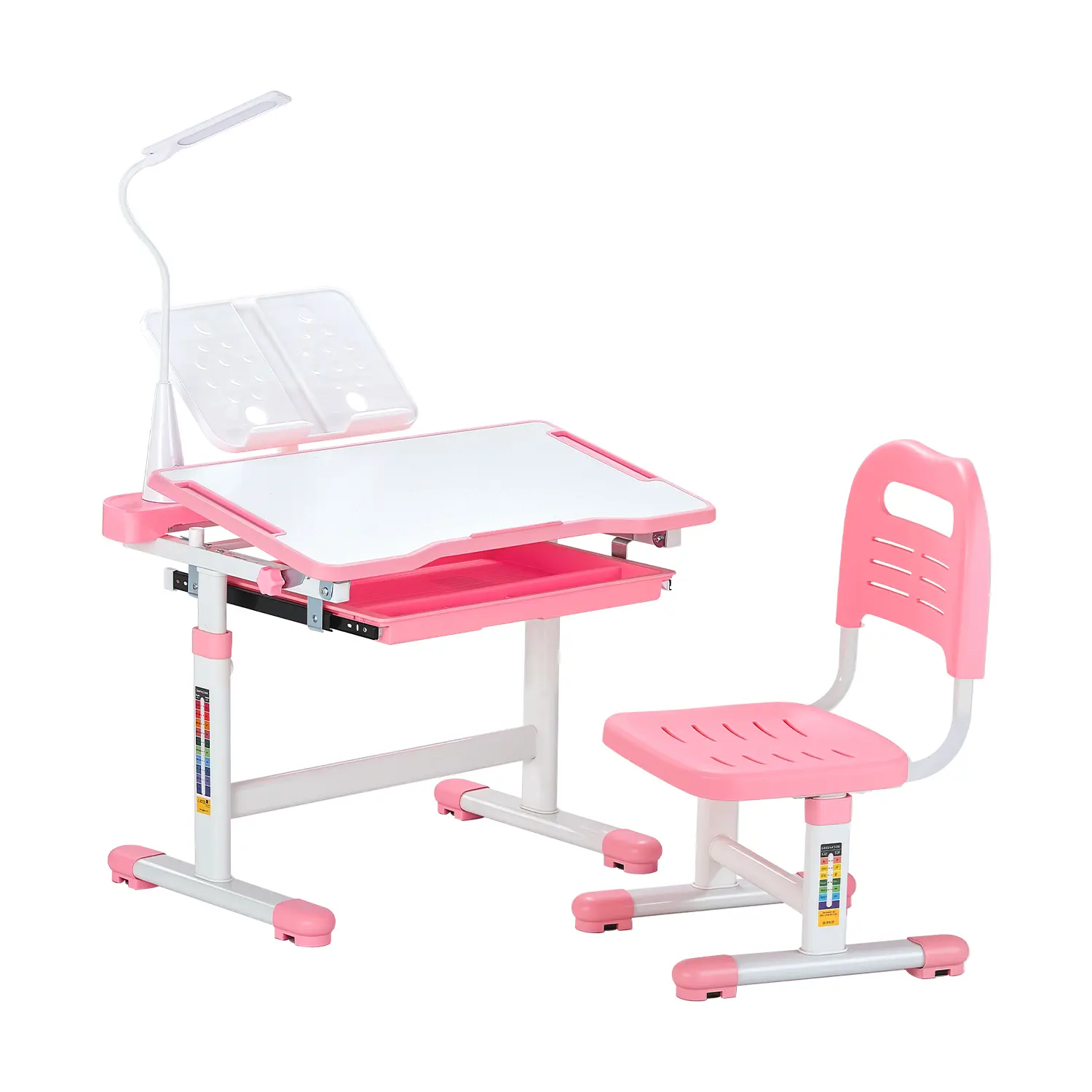 【SummerFinds】VEVOR Kids Study Chair and Desk Set, Study Desk and Chair for Kids with Table Lamp, Adjustable Height & 0-40° Tilted Desktop Kids Desk and Chair, Children Study Table for Bedroom & Study Room, Pink
