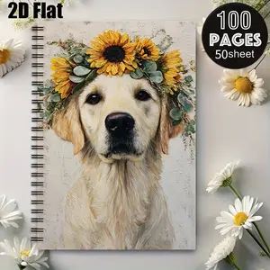 1 Spiral Coil Notebook 5.7x8.26 Inch, Durable Binding, Sunflower Dog Design, Perfect for Daily Journaling, Travel Log, Camping Adventures, Back-to-School Supplies, Birthday Gift for Pet Lovers, Nature Enthusiasts, Thanksgiving & Christmas Present