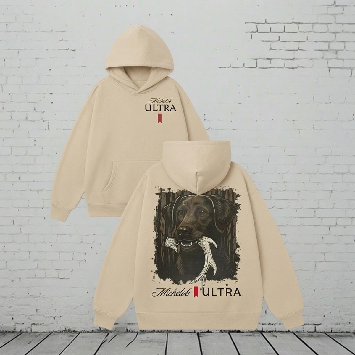 Local Men’s Men’s 250g Loose Michelob Ultra Hunting Dog Antler Graphic Hoodie, Casual Comfortable Pullover Hooded Sweatshirt, Beer & Hunting Style For Men’s Fall Wear, Perfect Outfit for Hunting Lovers Unisex