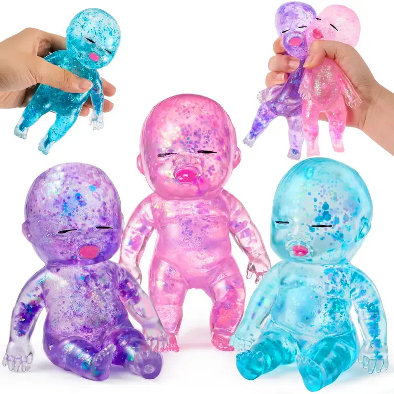 3PCS Baby Stress Relief Toys, Baby Glitter Squishy Toys, Slow Rising Toys for Kids & Adults, Anxiety Relief Fidget Sensory Toy, Soft Squeeze Decompression Dough for Adults Gifts, Party Favors, Office Desk Decorations
