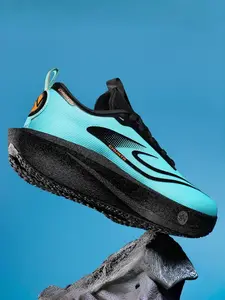 Parent-Child Light Blue & Black Color Block Track & Field Sports Shoes, Breathable Lightweight Material, Anti-Slip Thick Sole, For Track Training & Parent-Child Outdoor Sports