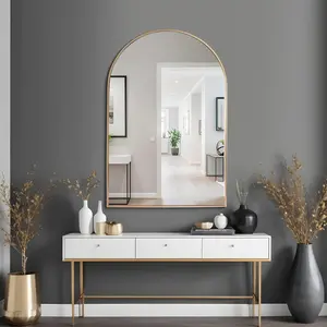 Arch Mirror 24x36 Inch Gold Vanity Mirror with Aluminium Frame, Modern Arched Design for Bathroom, Bedroom, Living Room, Entryway Decor Acrylic
