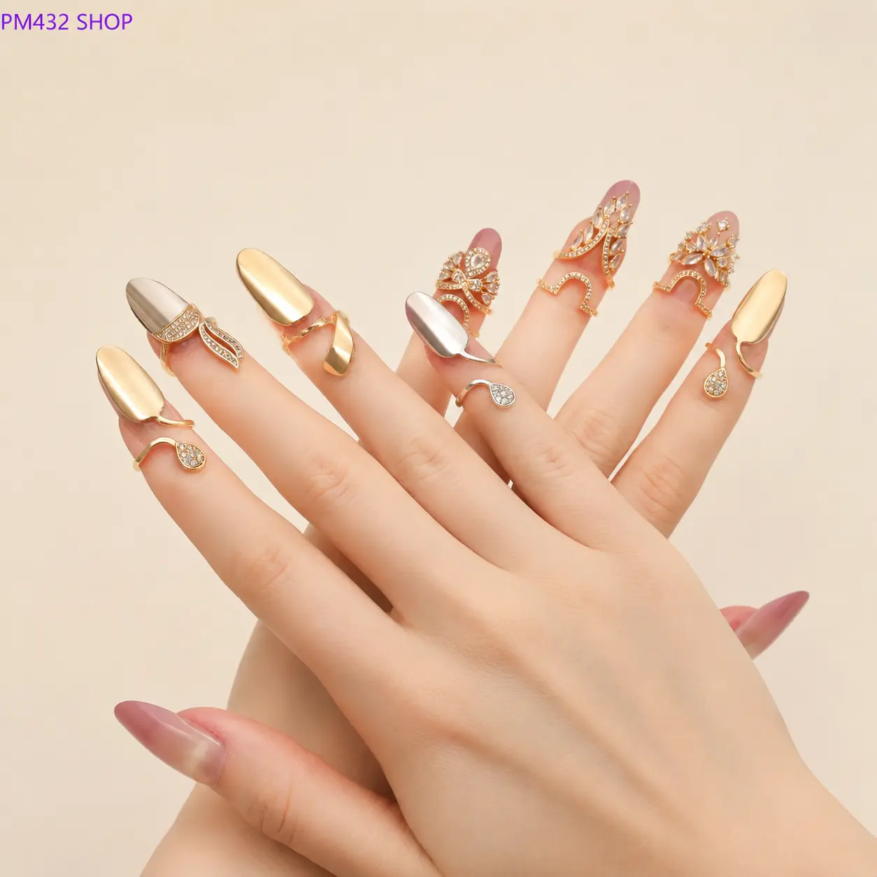 CZ Zircon Detachable Nail Rings for Women, Adjustable Fingertip Nail Jewelry for Fashion Nail Art