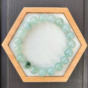 B24129G Certified Untreated Grade A Jade Bracelet - 10mm Round Beads (Light Green)