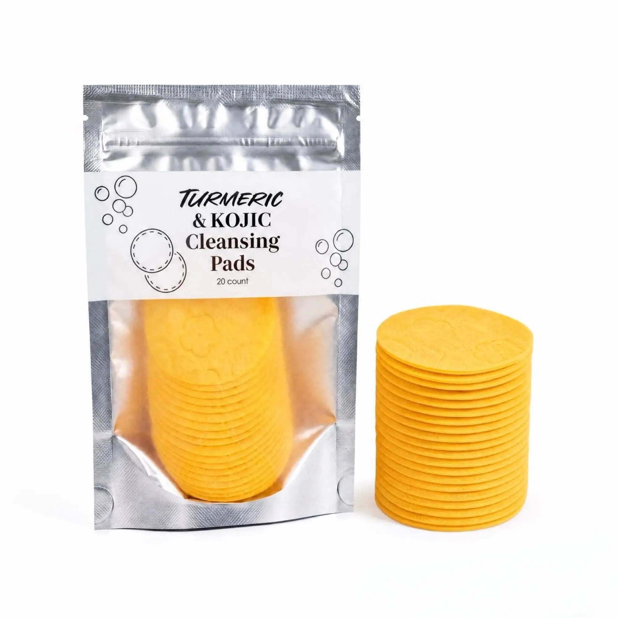 Turmeric & Kojic Cleansing Pads, Facial Cleansing Pads, Gentle Daily Face Cleanser, Textured Rinse-Off Cleansing Pads, Refreshing Skincare, 20 Count