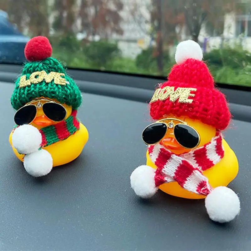 Christmas Theme Car Decorations, Cute Duck Design with Mini Hat Scarf & Sunglasses Ornaments for Car Dashboard Rear View Mirror, Car Interior Accessor