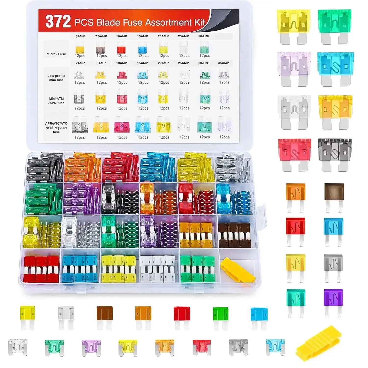Nilight 372-Piece Multi-Size Zinc Alloy Blade Fuse Assortment Kit, Standard, Mini, LP Mini, Micro2 Types, High Conductivity, Overload Safe for Vehicle Use Circuits Car, Amp