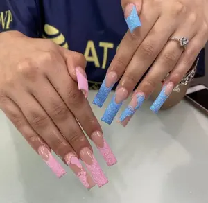 Pink and Blue Gender Reveal Glitter French Tip Press On Nails| Baby Shower Nails| French Tip Nails|Pink Nails|Luxury Nails| Blue Nails