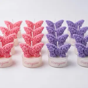 PACK Mini Butterfly Candles Natural Wax Customizable Baby Shower Favors with Floral Design and Personalized Name Decorations Supplies Gift