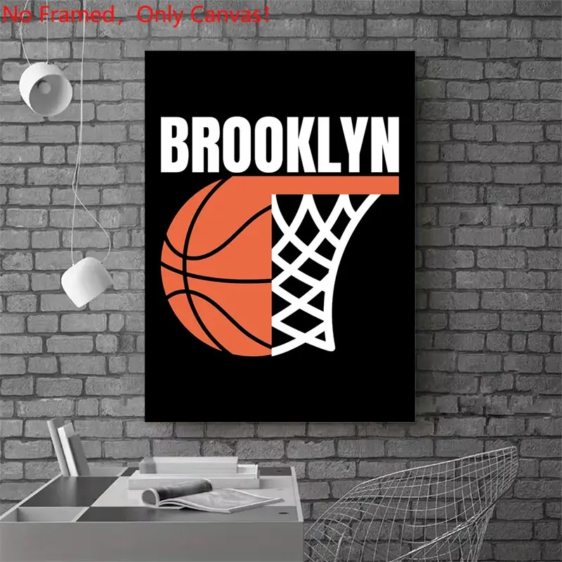 1 piece/set frameless canvas painting print poster, Sports Poster art，Brooklyn Basketball Graphic - Brooklyn new york city basketball net graphic，a perfect gift for Basketball loves, ideal gift for bedroom, living room, dorm hallway, kitchen, mural, wall