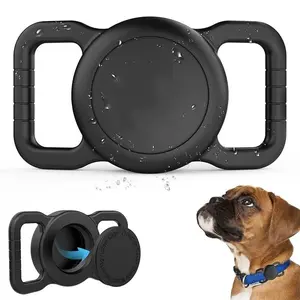 Waterproof Airtag Dog Collar Mount, Silicone Full Coverage Anti-Loss Protector, Fits All Widths, Pet Accessory for Apple Airtag