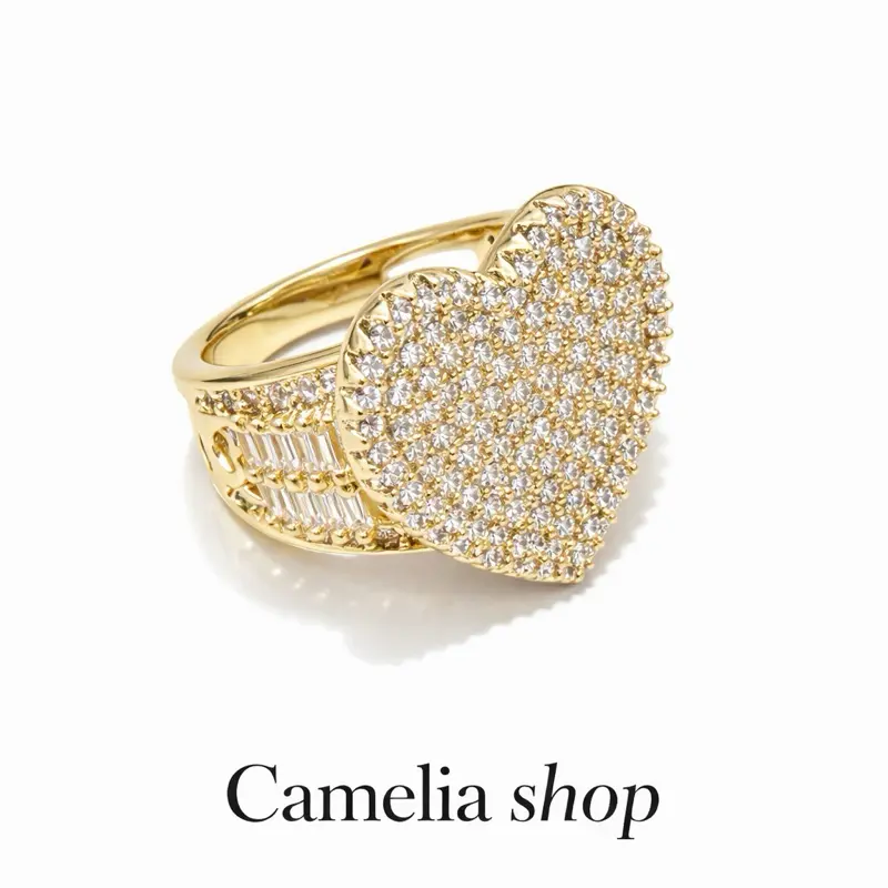 Camelia Shop Heart-Shaped Ring with Sparkling Stones and Gold Finish code Ring-6010