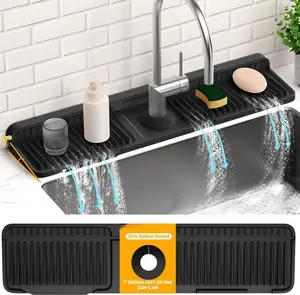 Kitchen Sink Faucet Mat, Silicone Folding Splash Guard, Draining Mat with Button Lock, Sink Faucet Protector, Kitchen Sink Accessory, Easy-to-Clean Household Cleaning Tool, No-Mess, Perfect Gift for New Homeowners.