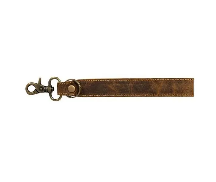 Genuine Leather Vintage Key Fob Keychain Accessory - Rugged Rustic Western Style Biker Americana Leather Chain-Attached Keychain with Charm, Leather Keychains