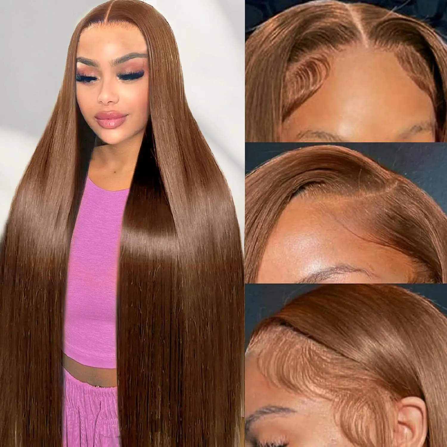 P4/27 Highlight Color 180% Density #4 Chocolate Light Brown HD Transparent Lace Frontal Wigs #27 Honey Blonde 13X6 Lace Front Wig Human Straight Human Hai Pre Plucked With Baby Hair Thick Natural Suitable For Beginners Women Human Hair