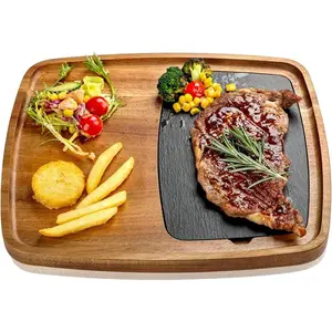 Wooden slate steak plate cutting board serving tray for meat, cheese, appetizers—perfect for housewarming, Christmas, and Mother’s Day
