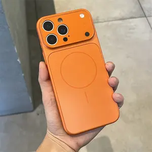 Magnetic wireless charging case with luxury glass lens protection, designed for iPhone 17 Pro Max, 17 Air, iPhone Air/16, 15, 14, and 13 Pro Max Plus, comes with a bonus orange back cover/shell