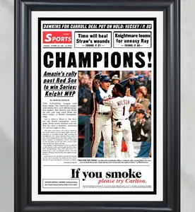 1986 NY Mets 'CHAMPIONS!' - Historic World Series Victory Poster Print Newspaper - POSTER NO FRAME