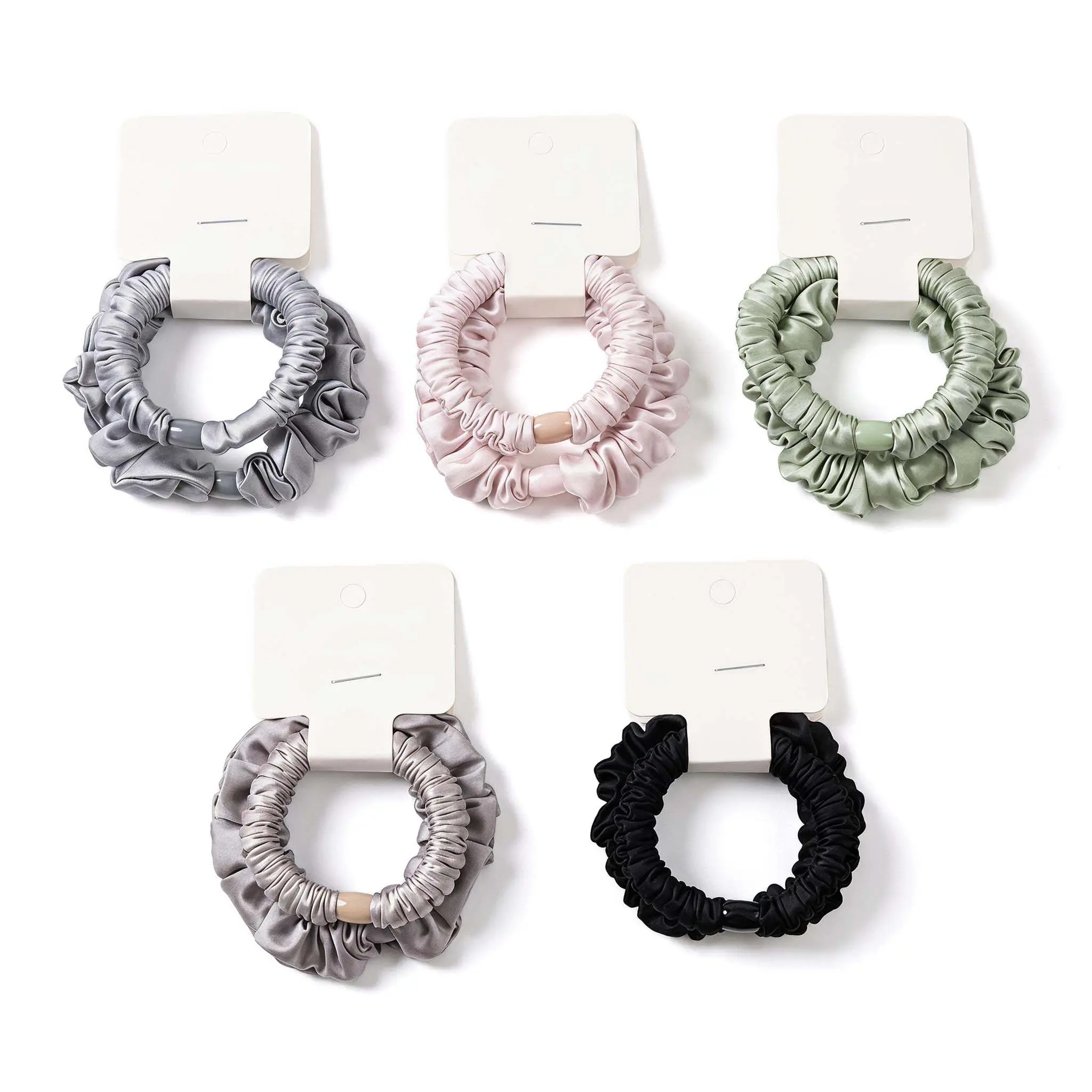 Korean Style Satin Pleated Scrunchie Set Premium Silk Like Hair Ties Sweet Hair Accessories For Girls High Elasticity Round Sewn Craft Blue Green Pink Mist Gray Black 2 Pack