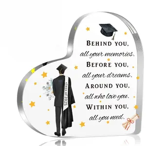 Happy Graduation Heart Acrylic Decor with Card Set Gifts for Women, Best 2026 Graduation Gifts for Her Him Women High School College Master's PhD Graduates, Graduation Day Gifts10cmx10cm
