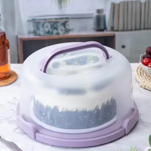 10in Plastic Cake Carrier with Handle Round Cake Holder with Lid Pink Cake Container for 6in/8in/10in Cake Purple