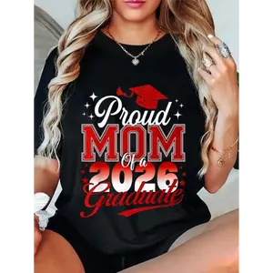 Women's 100% Cotton Short-Sleeve Lightweight T-Shirt, Everyday Fit, Senior Mom 2026 Graduation Proud Mom of a 2026 Graduate Top