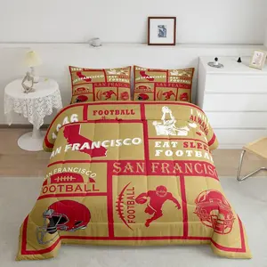 Feelyou Reversible Down Comforter Set - Rugby Inspired, Sports Themed San Francisco Football Fan Bedding, Soft Textile Bedroom Furnishings