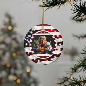Trump Ornament, Super Save The Pets Ceramic Christmas Ornament, Holiday Gift - Circle, Star, Heart, Oval Shapes