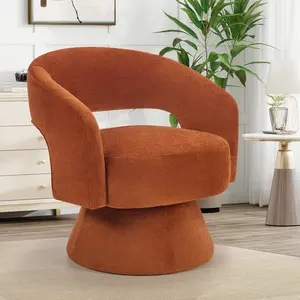 EBELLO 21.3" Beige Velvet Swivel Bucket Chair - 360° Rotating with Round Armrests for Living Room, Bedroom & Office