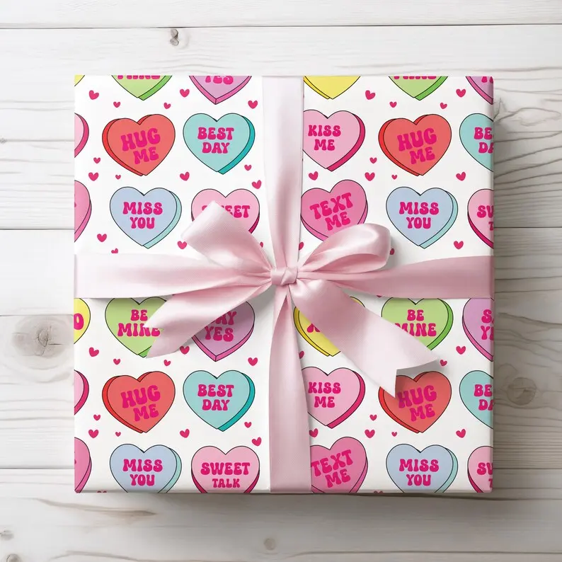 Hearts Gift Wrap, Valentines Day Wrapping Paper, Cute Love Message Gift Wrap for Girlfriend, Valentines Gift Wrapping Paper for Boyfriend