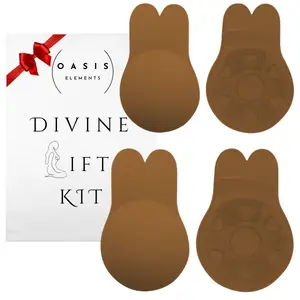 NEW Divine Lift Kit - 2 Sets REUSABLE Seamless Bunny Bra Coverage A to G Cup in Brown- Adhesive Breast Lift - Push Up for Backless, Strapless Clothes outfit enhancer instant boost