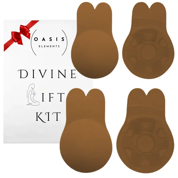 NEW Divine Lift Kit - 2 Sets REUSABLE Seamless Bunny Bra Coverage A to G Cup in Brown- Adhesive Breast Lift - Push Up for Backless, Strapless Clothes outfit enhancer instant boost