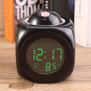 Projection Alarm Clock, Multi-Function LCD Wall Projection Talking Temperature Display LED Alarm Clock for Bedrooms, Black, Approx.9 * 9 * 10.5cm / 3.5 * 3.5 * 4.1inch