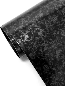 Forged Carbon Fiber Vinyl Wrap for Cars, Black High Gloss Crushed Stone Car Wrap Vinyl Roll, PVC Self-Adhesive DIY Auto Sticker Decal(Black, 1ft 10ft)