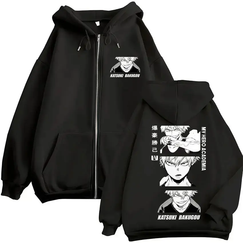 Japan Anime My Hero Academia Zip Up Hoodies Harajuku Fashion Manga Vintage Sweatshirt Men Women Fleece Oversized Tracksuit Coats Casual Menswear Stylish Tops Long Sleeve