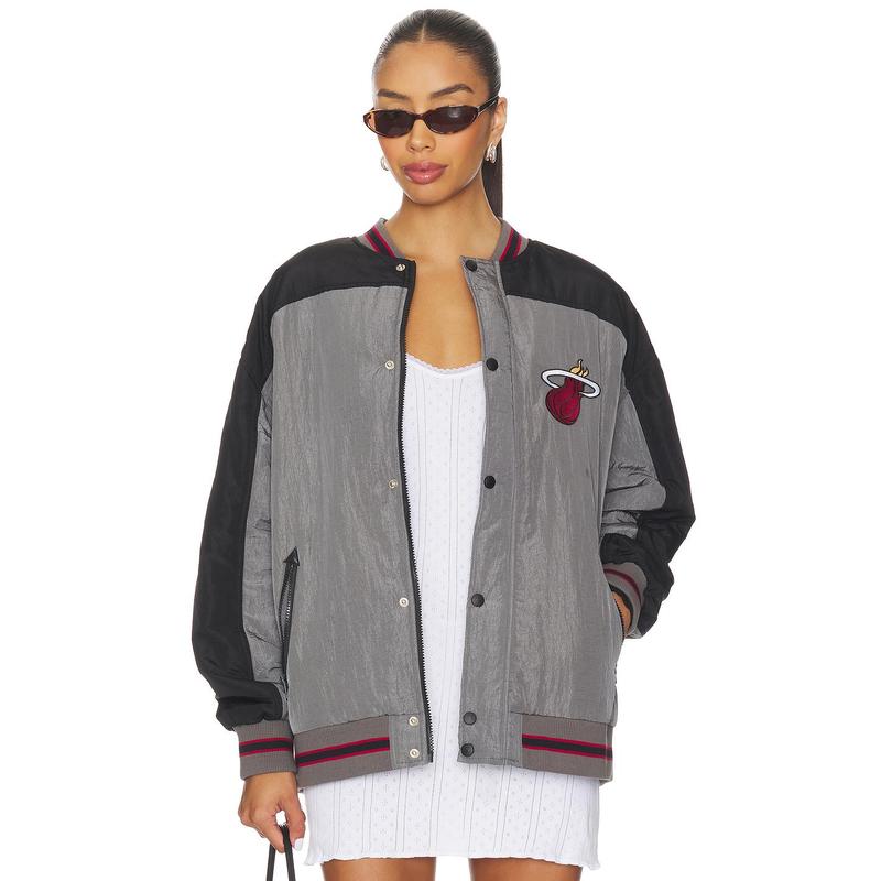 Terez x REVOLVE Miami Heat Double Yoke Bomber in Black & Grey