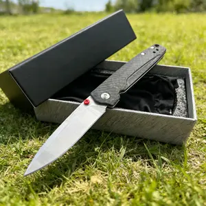 485 Carbon Fiber Handle Folding Knife, Quick-Open Button, Pocket Clip, Edc Utility Knife, Outdoor Camping, Daily Use, Gift Idea