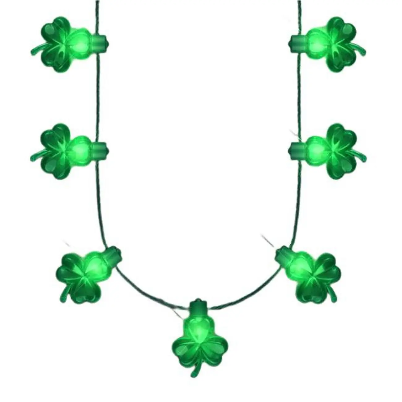 212 MAIN Light-Up Jumbo Acrylic Shamrock Charms Necklace - 39 in Large Size, 7 Pieces, Blinkee JFLUSBNL-GN Festive Party Gift Accessory, Seven Pieces