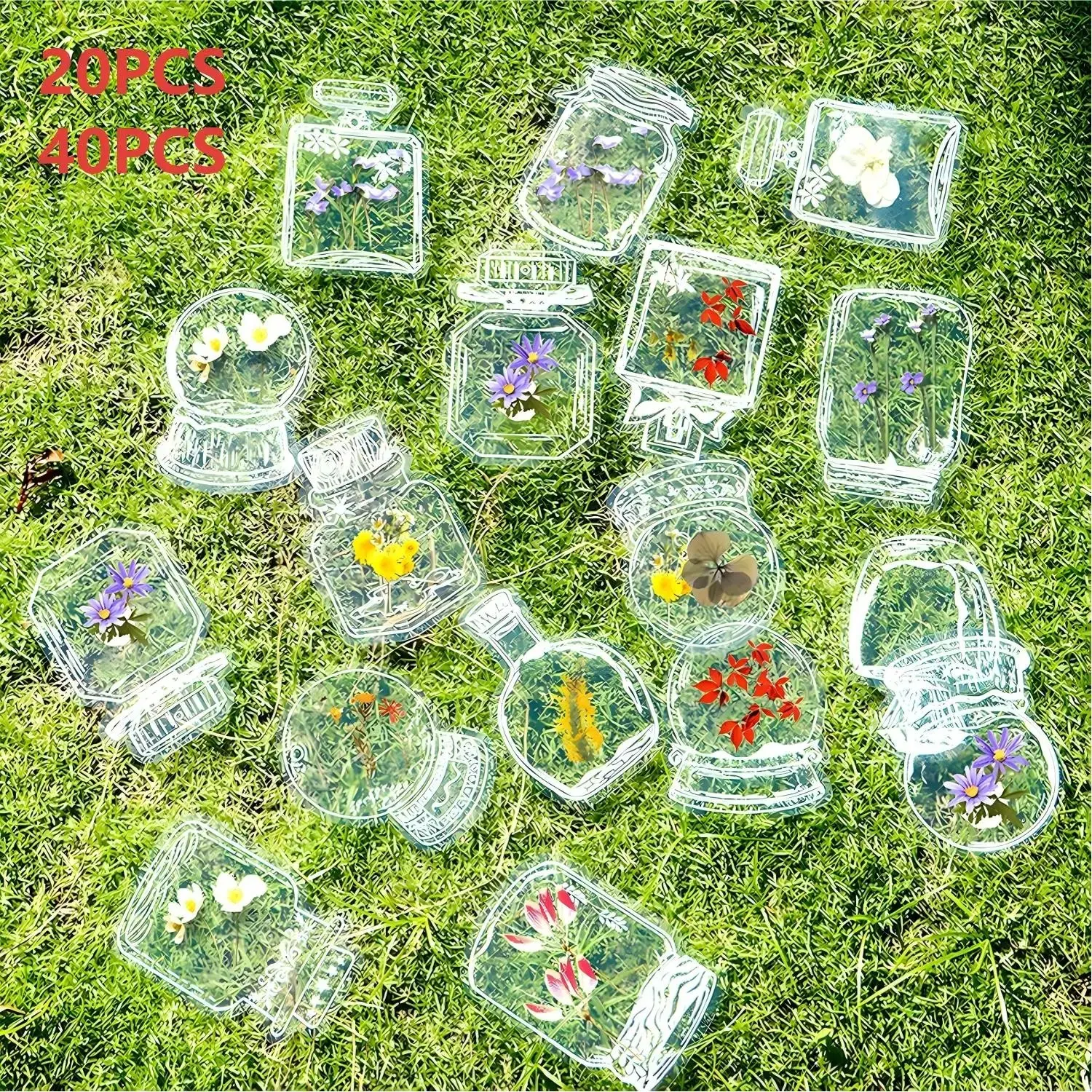 20/40 PCS Random Pattern Clear Dried Flower Bookmarks,DIY Bookmarks, Glassware Personalized Stickers, NaturalFlower Bookmarks, Bookmark Stickers, Bookmark Crafts, Sticker Packs, Book Accessories