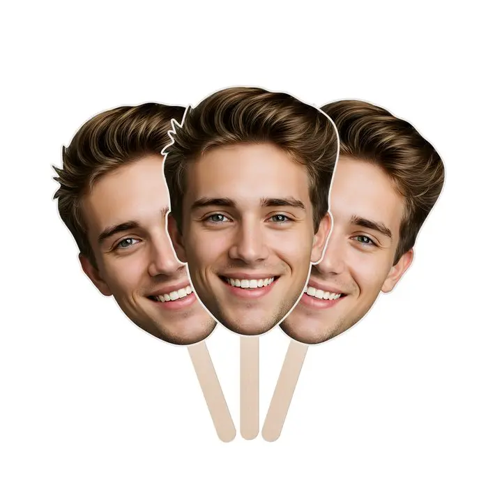 Custom Cardboard Big Head Cutout on a Stick - 1PC Vibrant Personalized Printed Adult Prop, 6-48 Inches, Festive & Party Supplies for Wedding Decorations