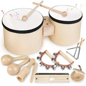Joyreal Wooden Drum Set for Toddlers, Montessori Musical Toys, Bongo Drum and Instruments for Early Learning, Valentine's Day Gifts for 1+ Years Kids