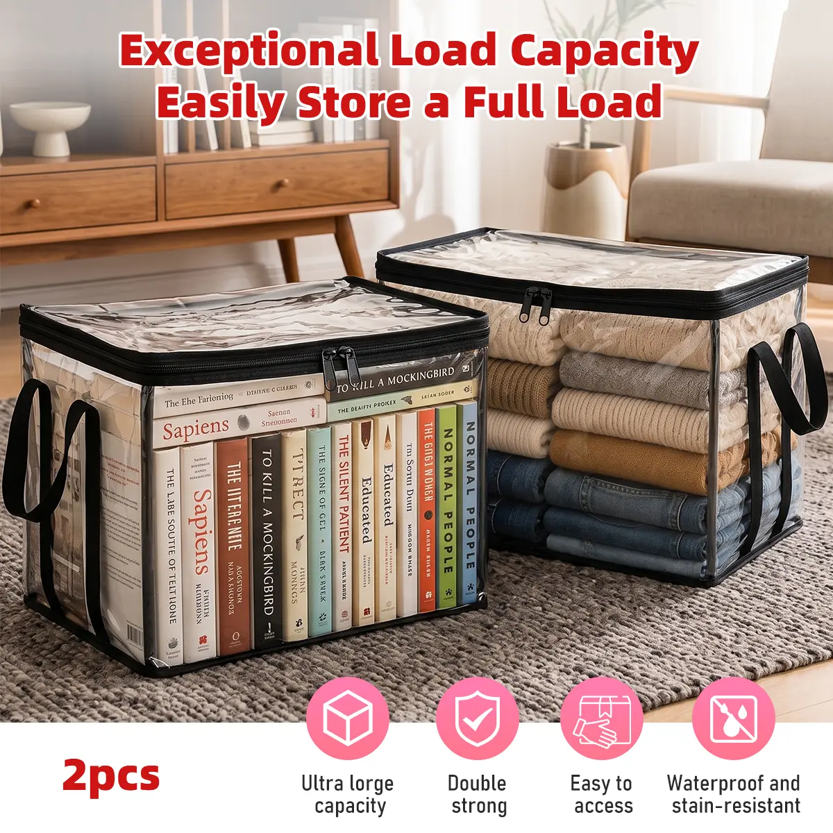4/2-Pack Comforter Storage Bags, Transparent PVC material, waterproof and easy to clean, large capacity storage bag