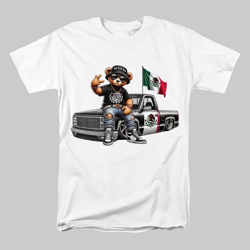 Men's Graphic T-Shirt - Mexican Flag Truck Design, USA Made, Breathable Cotton Tropical Plain Fabric Menswear, Short Sleeve Casual Sweat Top, Tee, Lightweight, Graphic Print, Minimalist, True Size, Shortsleeve, Tshirt, Crew Neck, Thermally Optimized, Fitt