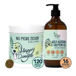Happy Dingos Itch Fix Bundle – Allergy Relief Chews + Salmon Oil for Itchy Dogs, 2-Product Set