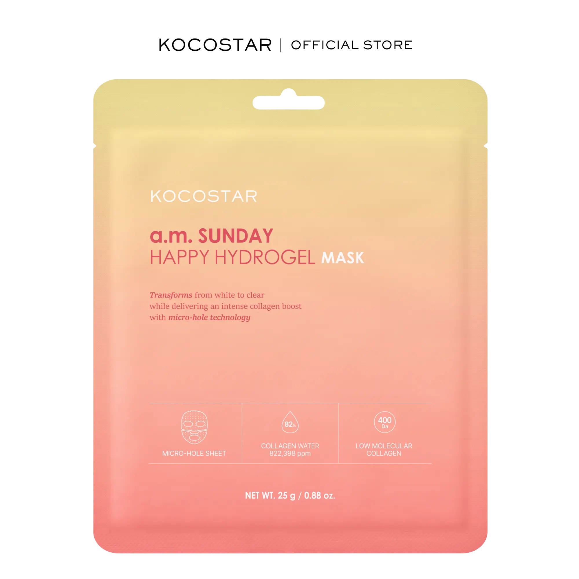 [Kocostar] a.m. Sunday Happy Hydrogel Mask Made with Norwegian Collagen | Promotes Skin Elasticity and Deeply Hydrating (1 sheet, 0.88 oz)